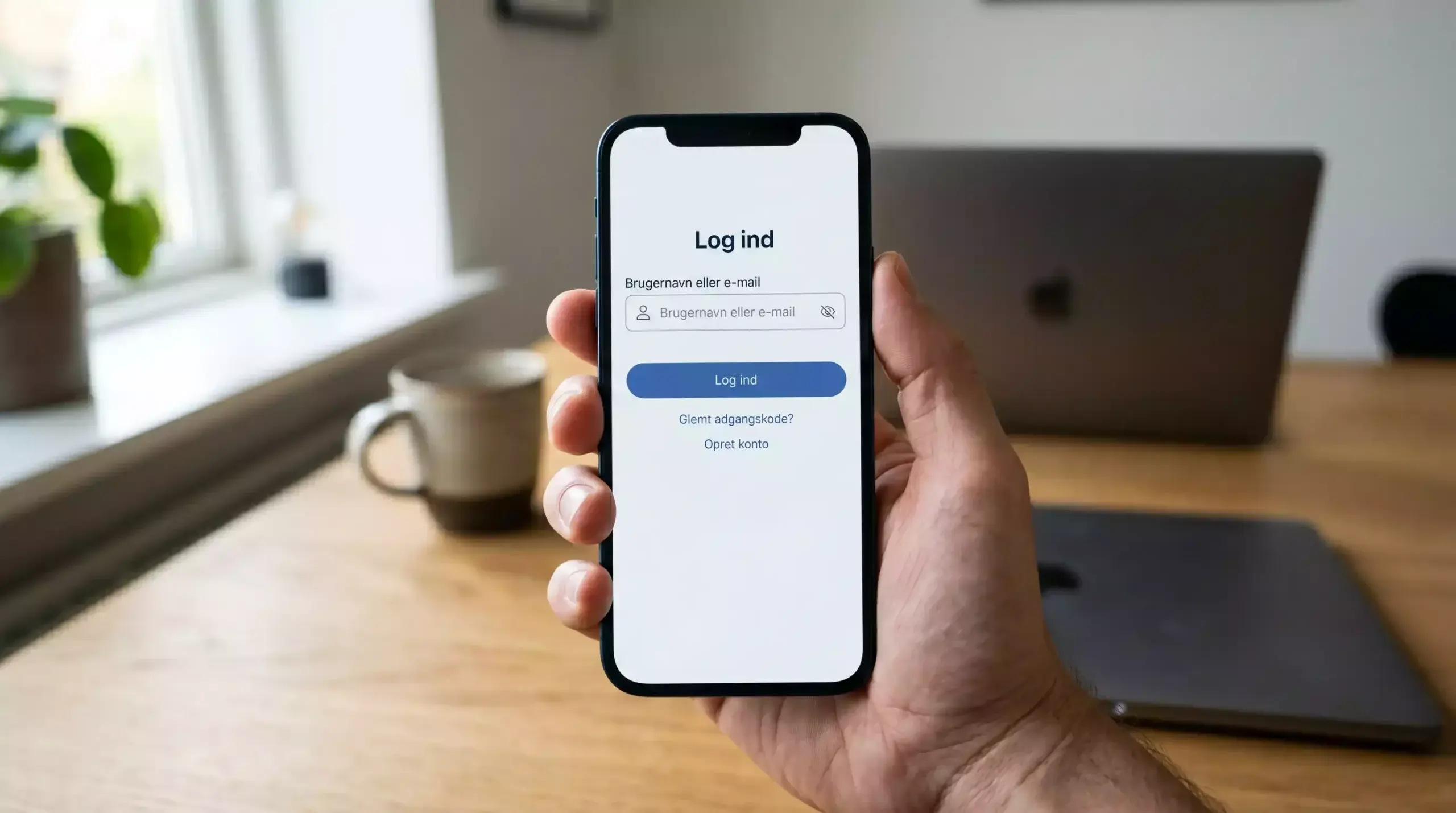 Smartphone med generisk login-skærm for identitetsverifikation i dansk sprog